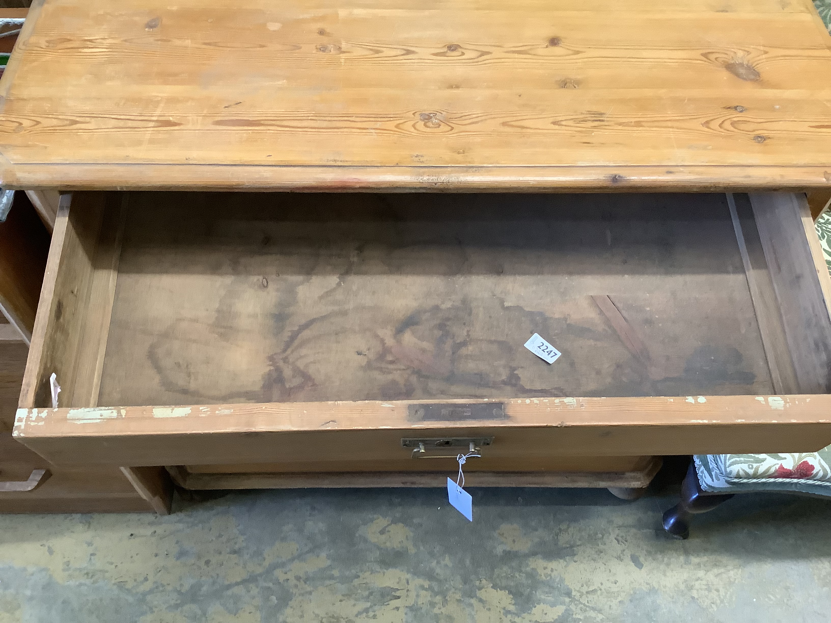 A 19th century continental pine chest of four drawers, width 99cm, depth 49cm, height 94cm